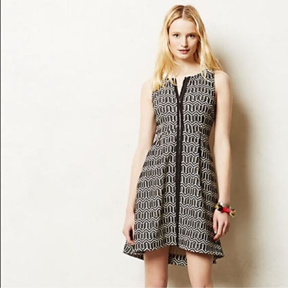 Anthropologie Liefsdottir Tonnelle Geometric Zip Front Dress 8 - Picture 1 of 6